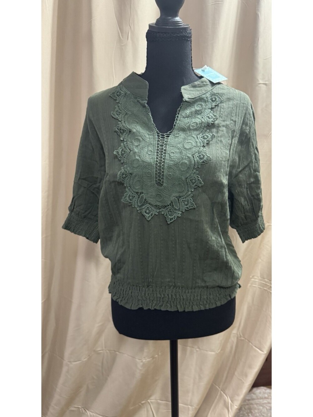 Hayden Los Angeles Women’s Large Olive Green Crochet Lace Blouse Boho NWT